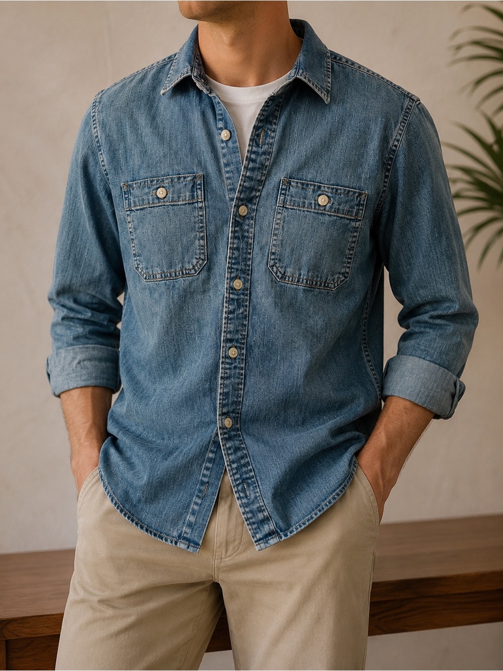 Being Human Men’s Navy & Tan Plaid Long Sleeve Button-Down Shirt – Size 2XL